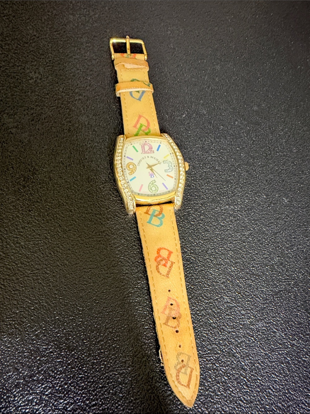 Vintage Dooney & Bourne Gold-Tone Women's Watch Multicolor Leather Strap WORKING